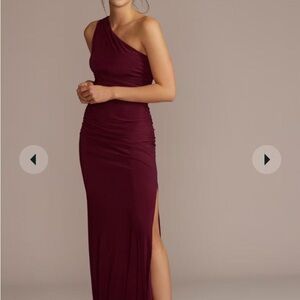 David's Bridal One-Shoulder Wine Dress